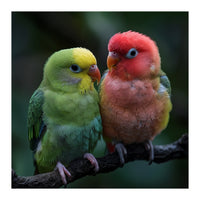 Two Lovebirds Sitting Together On A Branch (Print Only)