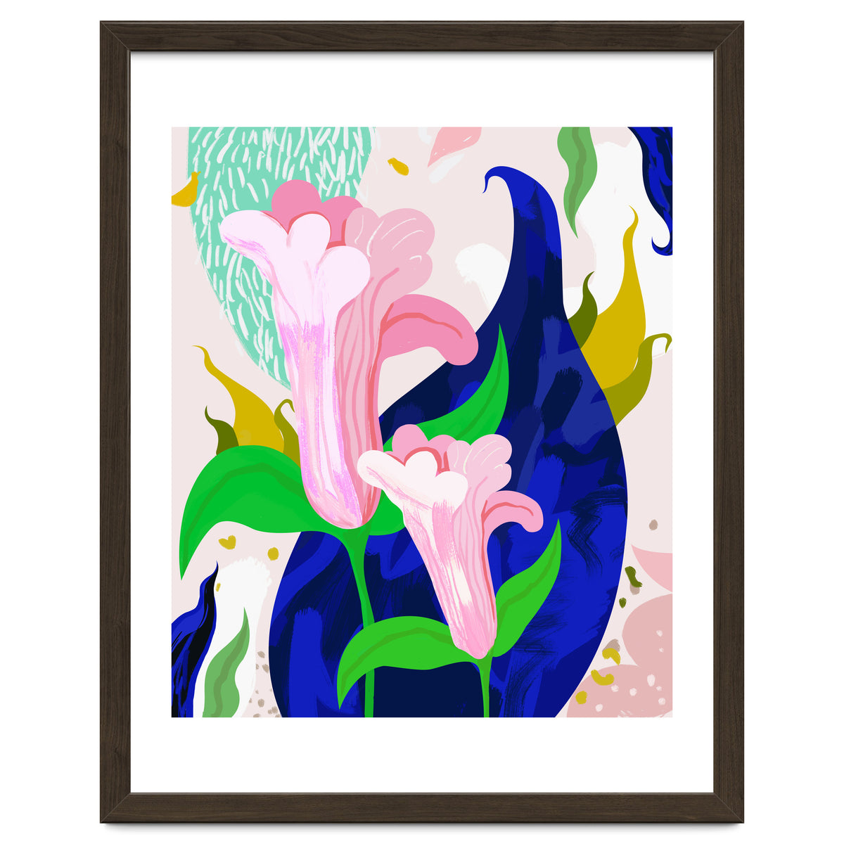 Blue Leaf | Abstract Botanical Floral Painting | Eclectic Pop of Color Nature | Jungle Plants