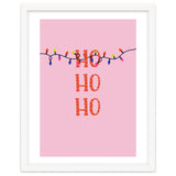 HO HO HO Christmas Lights Art, Pink Holiday Illustration, Modern Festive Quote thumbnail