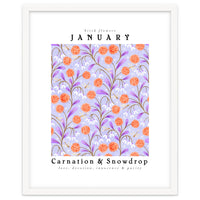 Carnations And Snowdrop January Birth Flower Floral Print