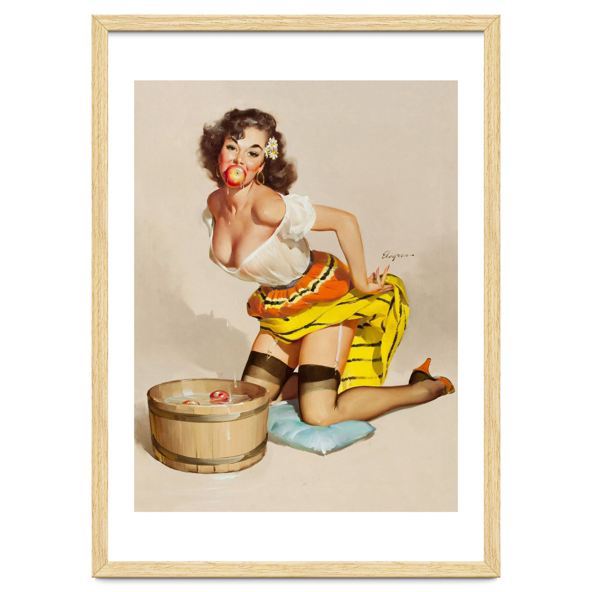 Pinup Girl Bobbing For Apples