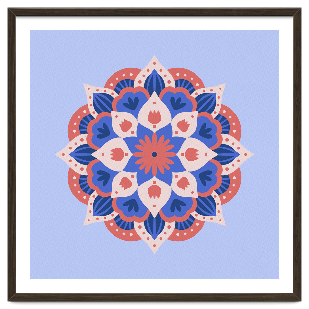 Mandala flower - blue and coral