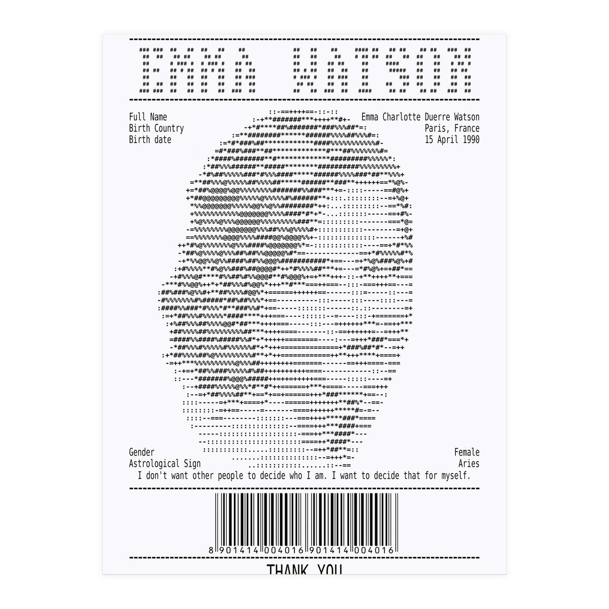 Receipt Art Emma Watson (Print Only)