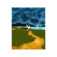 Great Egrets On Honeymoon Island, Heron Wildlife Painting Nature Landscape, Travel Dark Scenic Birds Love Animals Lake Bohemian (Print Only)
