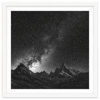 Starlit Mountain Majesty: Detailed Monochrome Milky Way