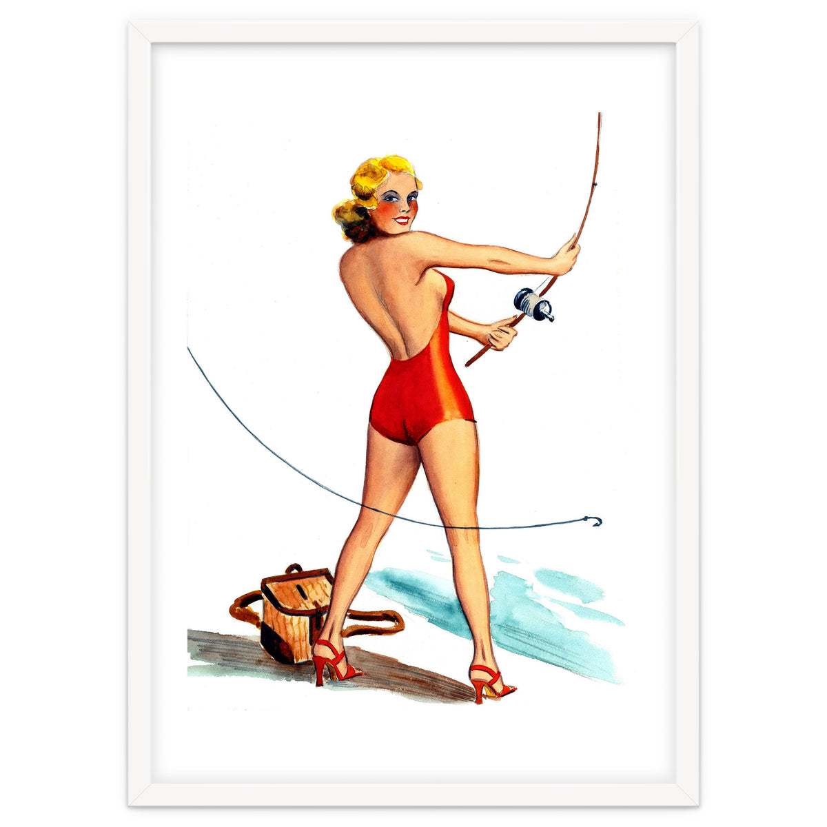 Pinup Girl Fishing On The Coast