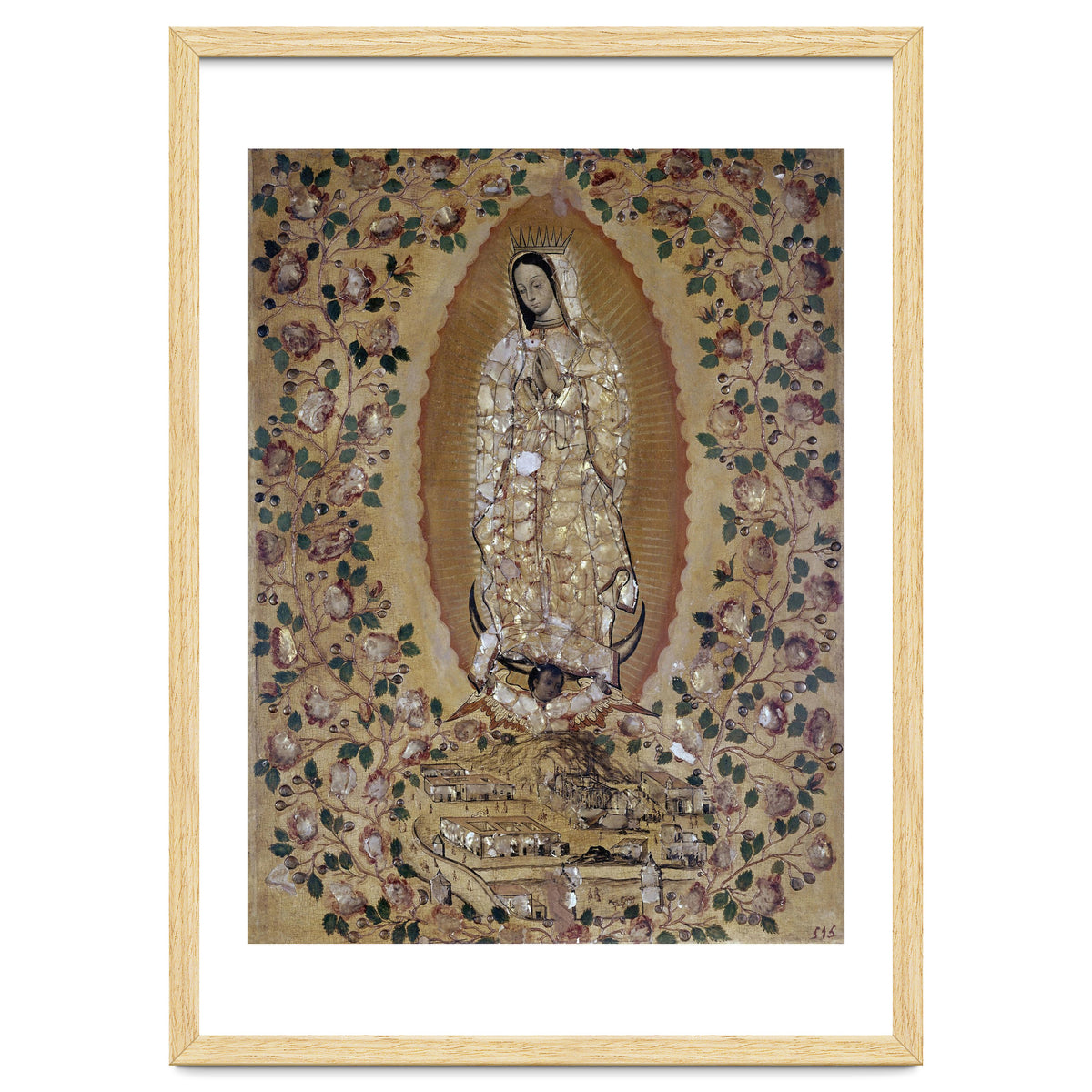 VIRGIN DE GUADALUPE - 1697 - ENCONCHADO PAINTING. JUAN y MIGUEL GONZALEZ PINTORES siglo XVII.