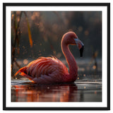 Pink Flamingo Swimming In Sunlight Water thumbnail