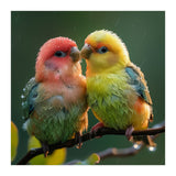 Two Lovebirds Perched On A Branch In Rain (Print Only) thumbnail