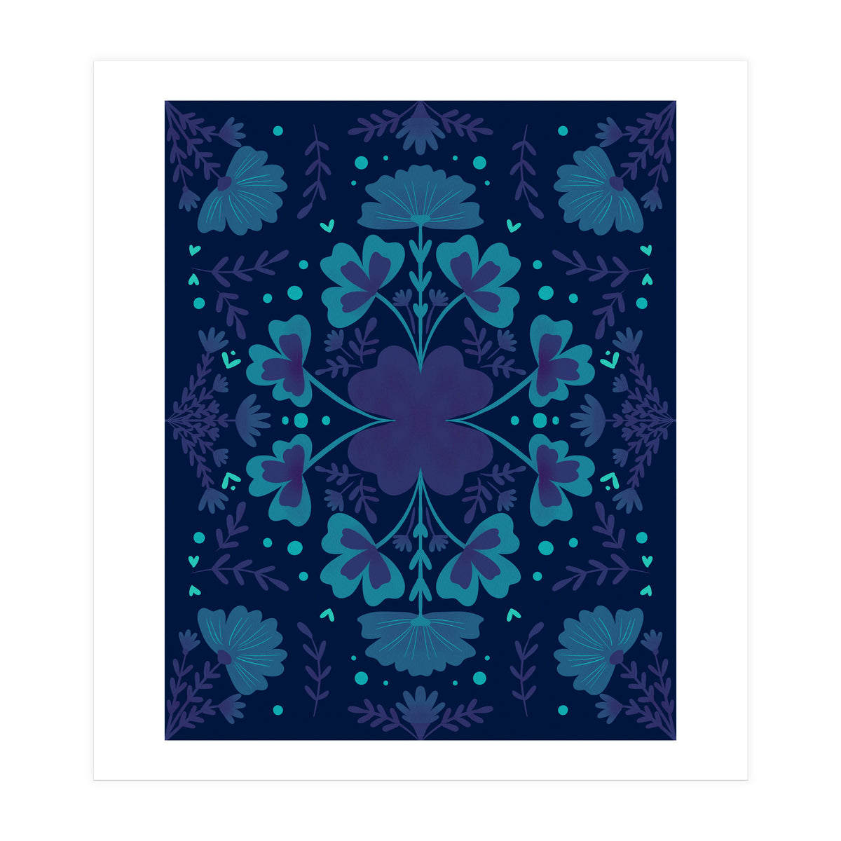 Clovers And Flowers Night Blue (Print Only)