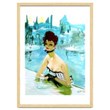 Pinup Girl In Cafe, Watercolor Painting thumbnail
