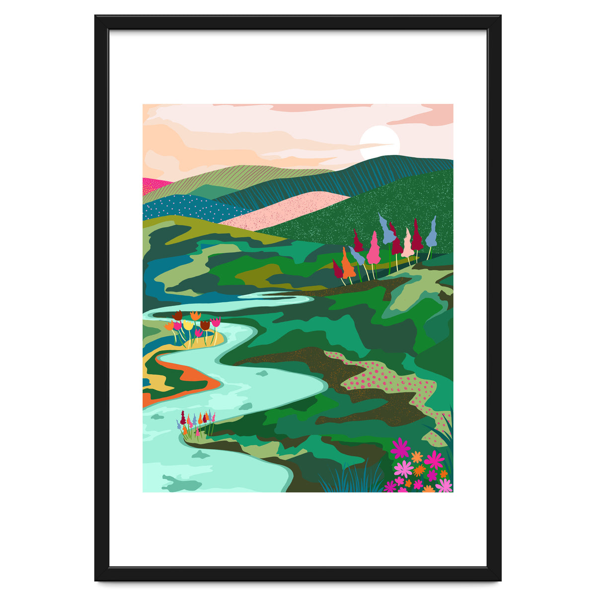 Endless Love, Bohemian Nature Landscape Scenic Meadow, Eclectic Colorful Travel Forest Mountains Sunset