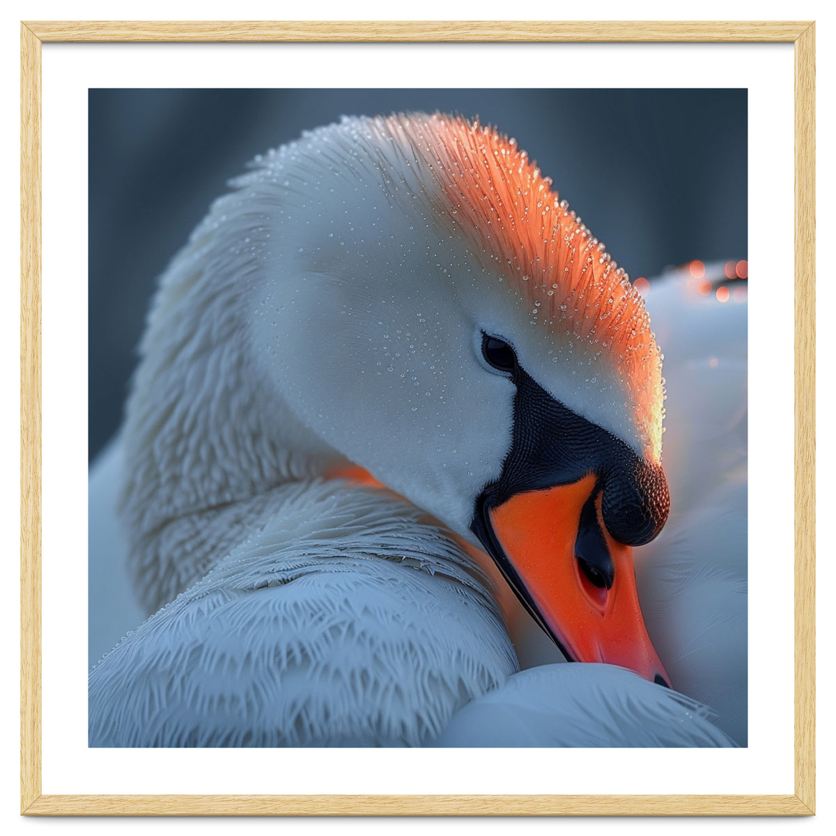 Close Up Of A White Swan With Water Droplets