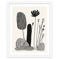 Abstract Black And White Botanical Illustration With Organic Shapes