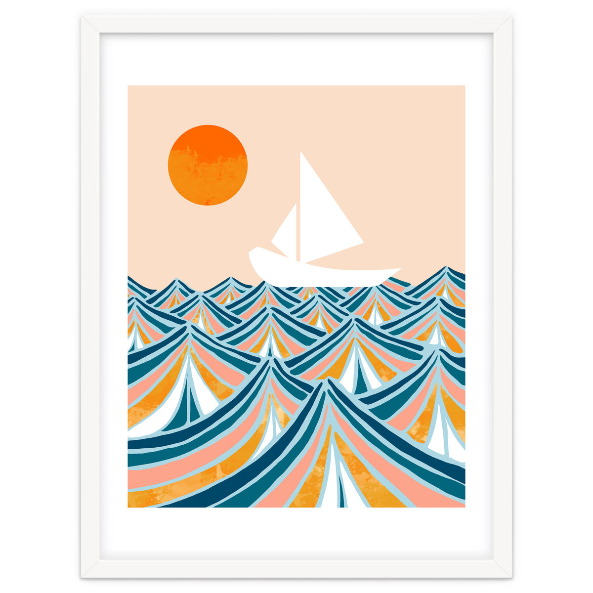 Set Sail, Ocean Boat Sailing Travel, Sea Cruise Summer Waves, Graphic Design Bohemian Modern Eclectic