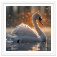 Majestic Swan Gliding On Water During Sunset Golden Hour Wildlife