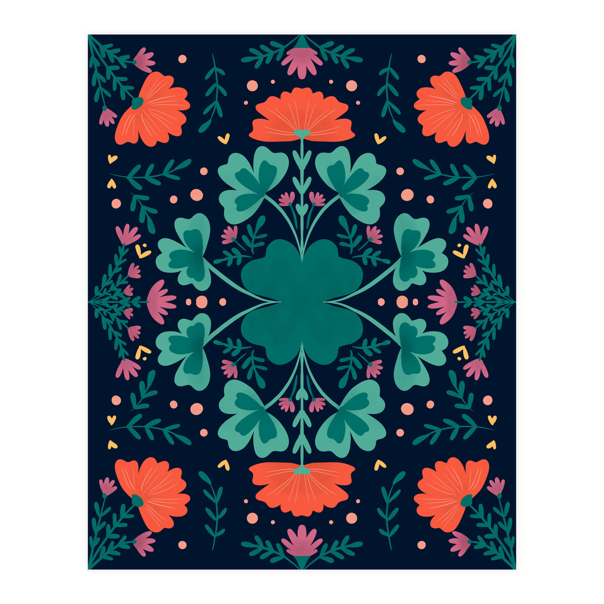 Clovers And Flowers Teal and Orange (Print Only)