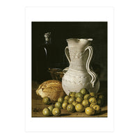 Luis Egidio Meléndez: 'Still Life with Small Pears, Bread, White Pitcher, Glass Bottle, and.., 1760. (Print Only)