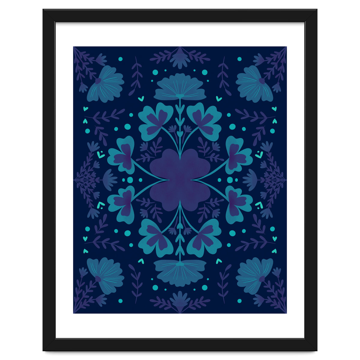 Clovers And Flowers Night Blue