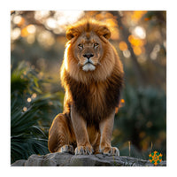 Majestic Lion Sitting On A Rock At Sunset (Print Only)