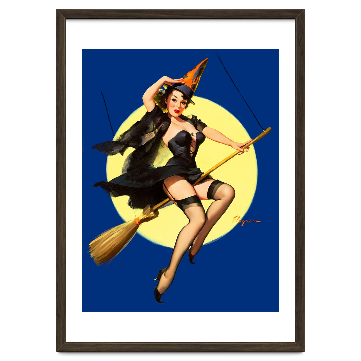 Pinup Sexy Witch Posing On A Broom