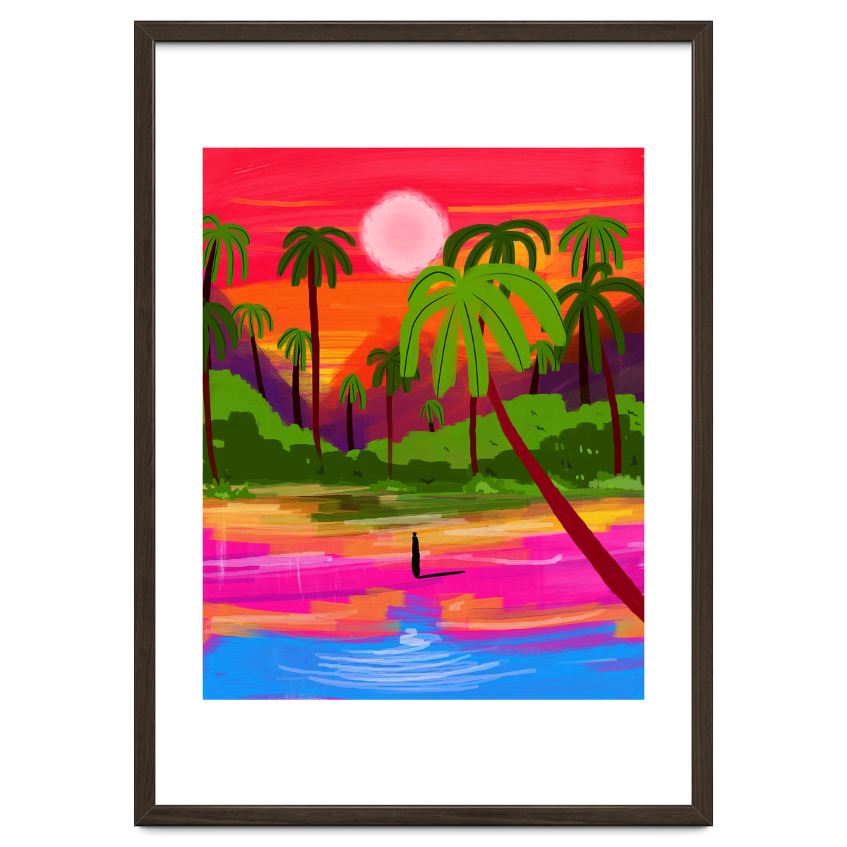 My Shadow & I, Sunset Painting Lake Beach Seashore, Tropical Nature Landscape Colorful Bohemian Traditional, Travel Concept Companion