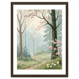 Enchanted Spring Woodland Path with Blooming Cherry Blossoms and Misty Pastel Forest Atmosphere thumbnail