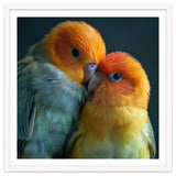 Lovebirds Couple Nuzzling With Orange And Yellow Feathers thumbnail