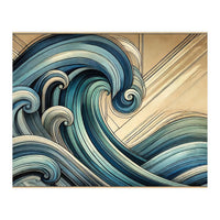 Art Deco Blue Ocean Waves (Print Only)