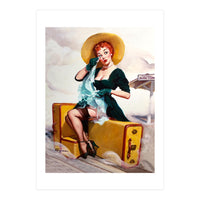 Pinup Sexy Girl Left At The Bus Station (Print Only)