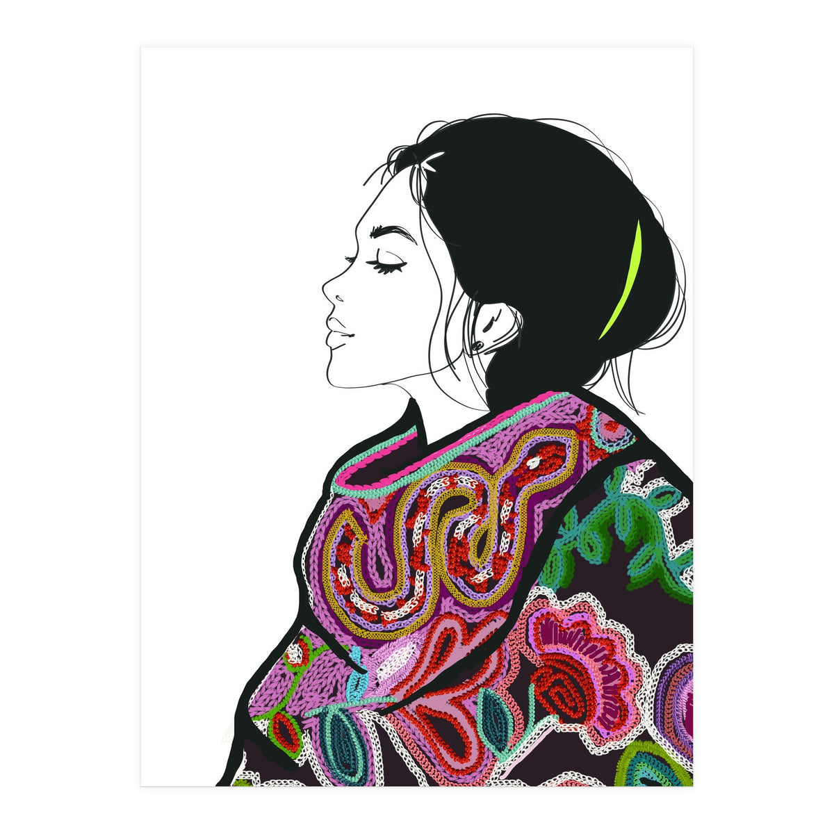 Embroidery Realistic Digital Embroidery Fashion Illustration Art Print Viddy Pop Studio Mood Room (Print Only)