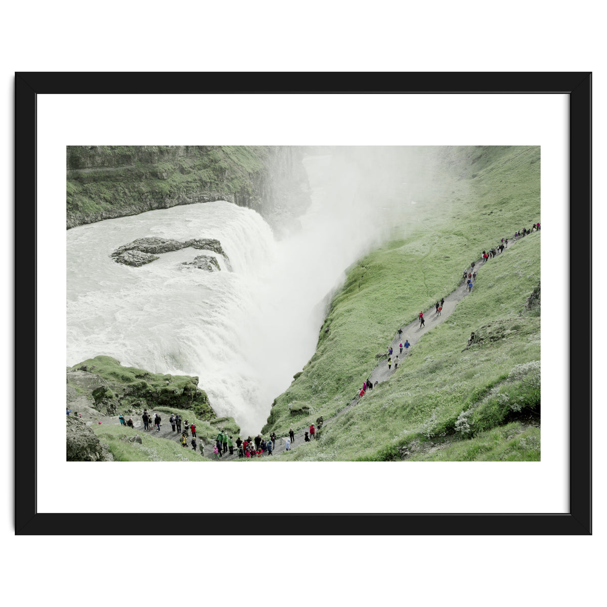 Tourists walking around the waterfall - Iceland