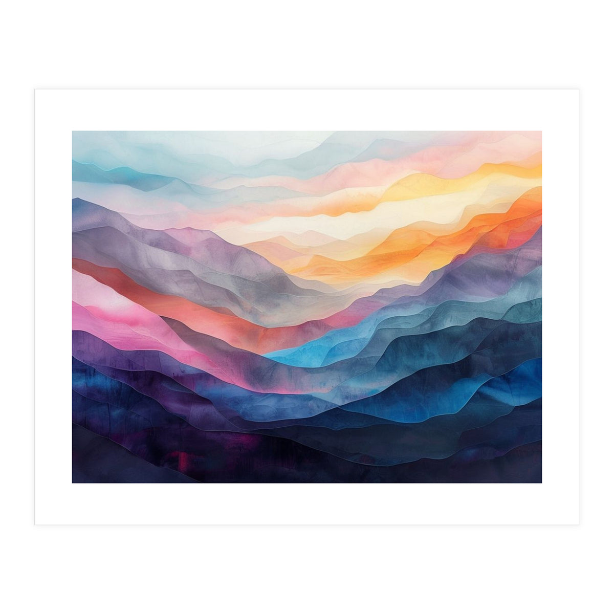 Vibrant Abstract Watercolor Mountain Landscape (Print Only)