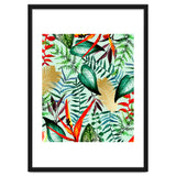Paradise, Tropical Jungle Botanical Bohemian Illustration, Palm Bird of Paradise Gold Painting thumbnail