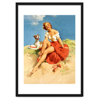 Sexy Pinup Girl On The Beach With Her Dog