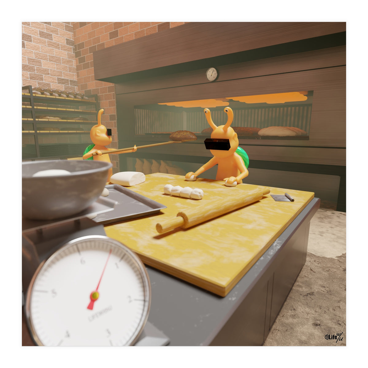 Bakery "Kneading the Dough" (Lwuba 030 Bakery 01) (Print Only)