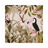 Vintage Exotic Birds Sepia Rainforest Flower Jungle (Print Only) thumbnail