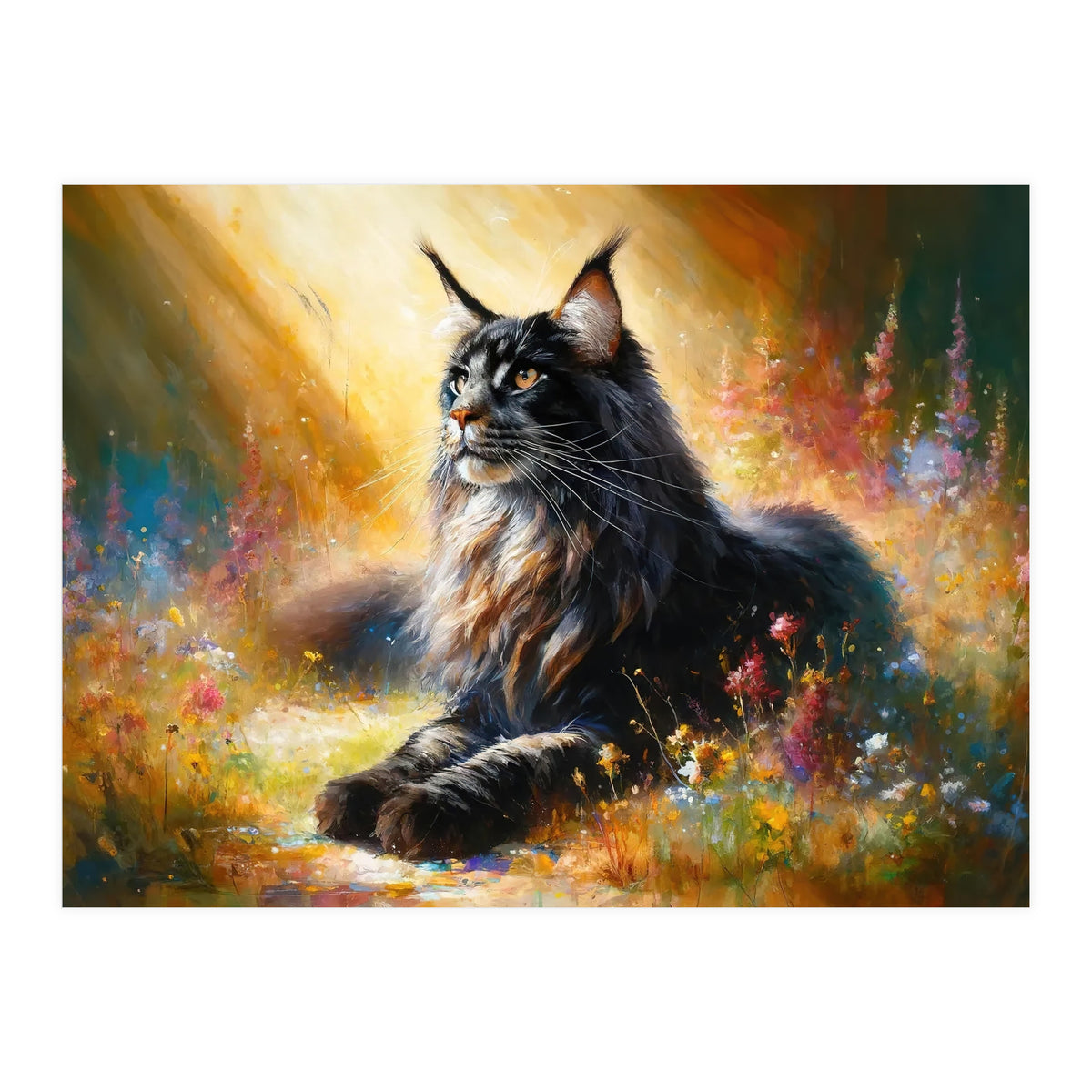 Majestic Lynx In Blooming Meadow (Print Only)