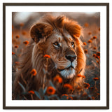 Majestic Lion Resting Among Orange Flowers thumbnail