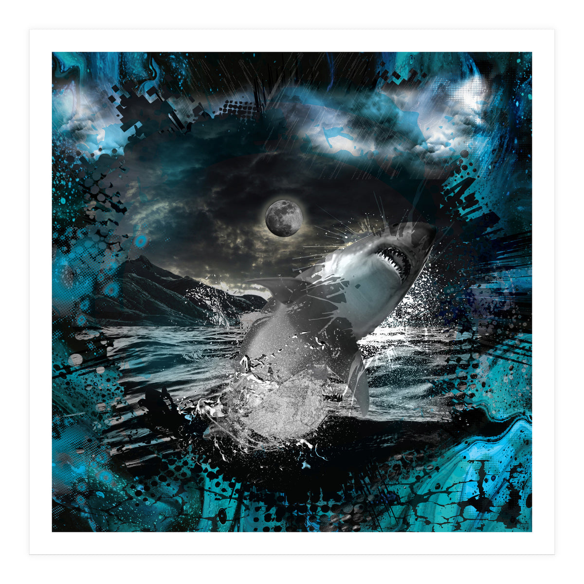 Shark Blue Moon Ocean Splash (Print Only)