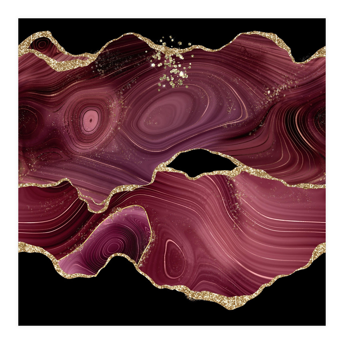 Burgundy & Gold Glitter Agate Texture 03  (Print Only)