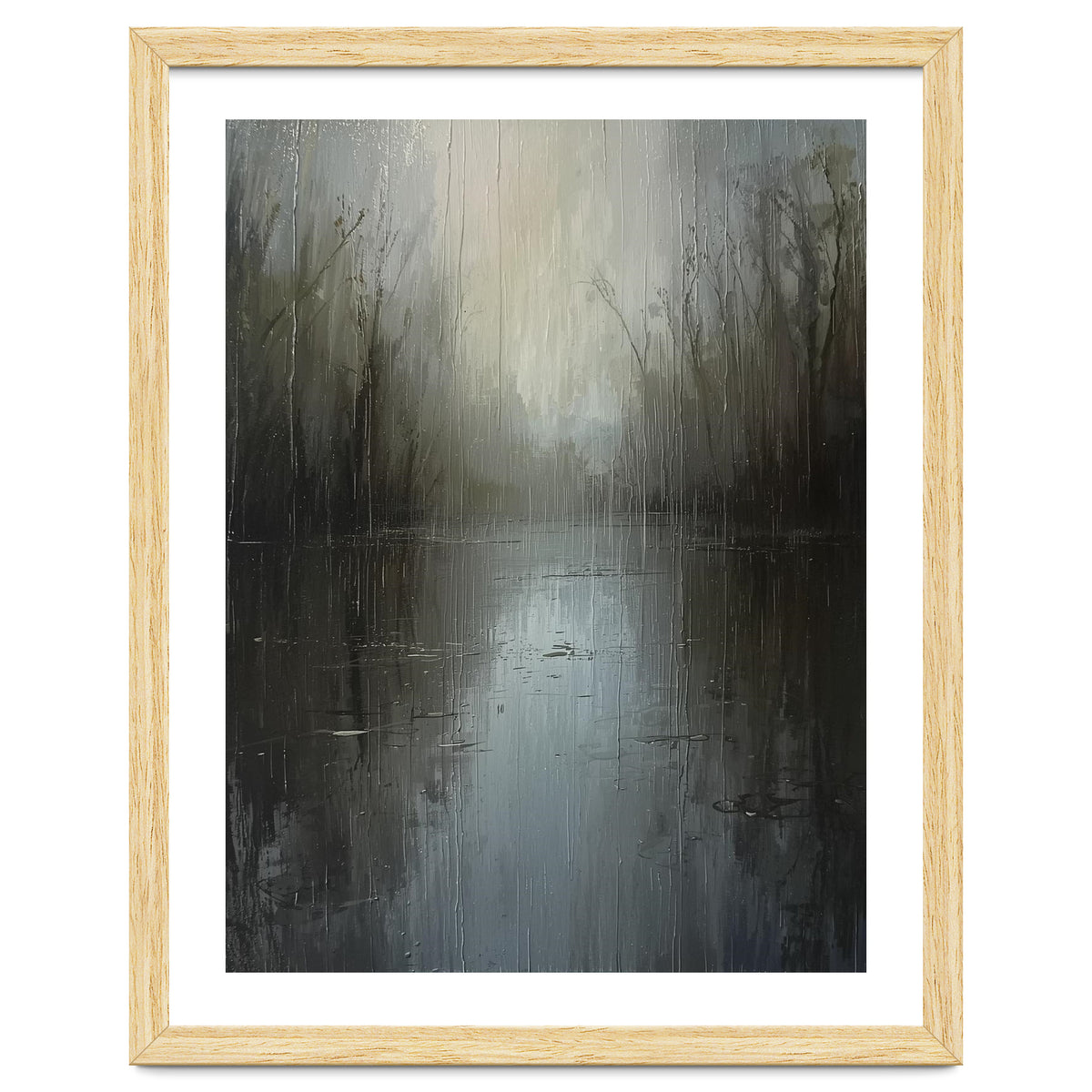 Ethereal Rainy Lake Forest Oil Painting
