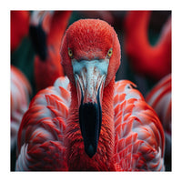 Close Up Flamingo Head With Bright Red Feathers (Print Only)