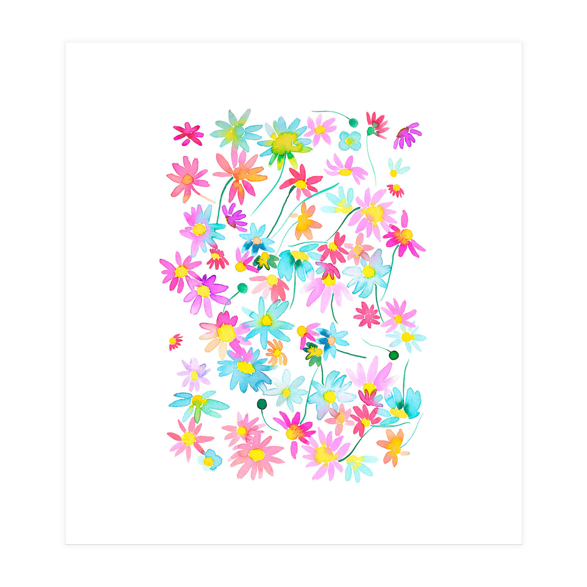 Daisies Spring Floral Pastel Watercolor (Print Only)