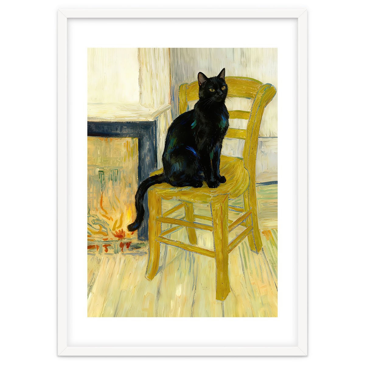 Black Cat on the Yellow Chair, Cozy Van Gogh Vintage Style, Cat at Eternity’s Gate