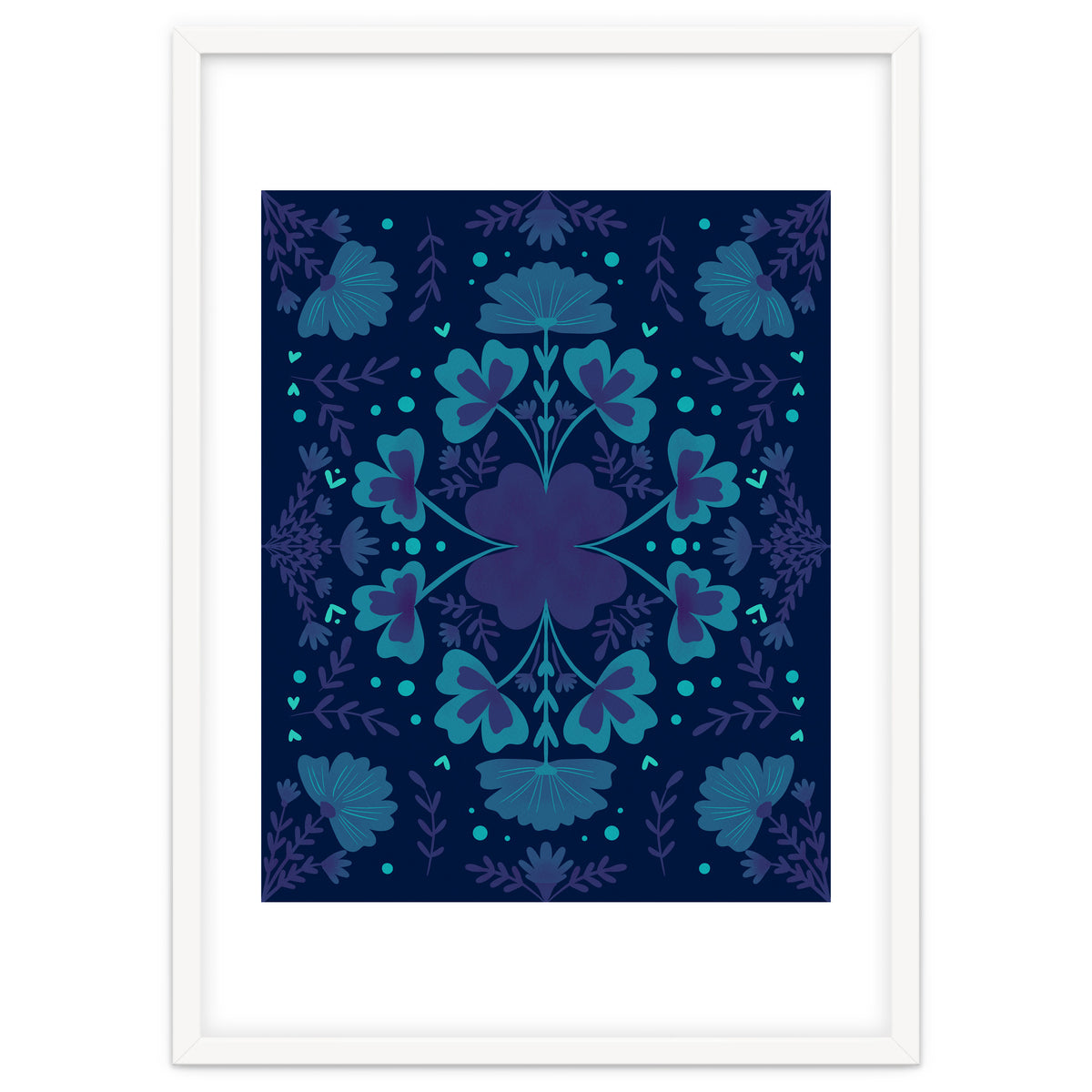 Clovers And Flowers Night Blue