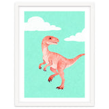 Velociraptor Watercolor Art, Cute Dino Nursery Print, Whimsical Dinosaur Illustration thumbnail