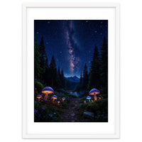 Enchanted Midnight Forest: Glowing Mushrooms and Milky Way