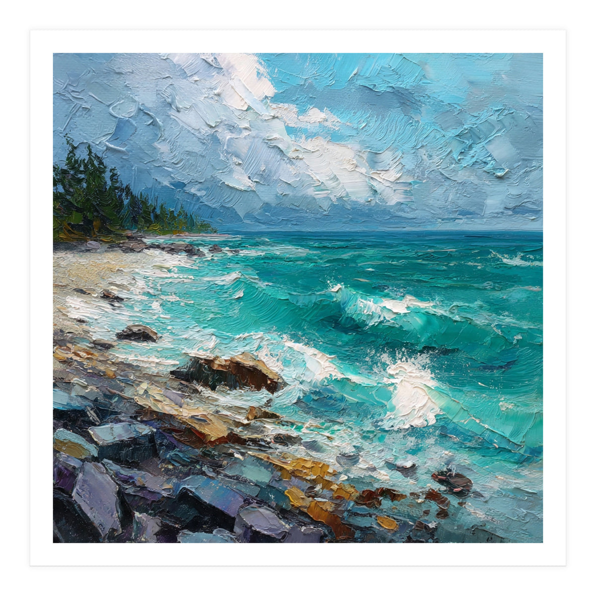 Coastal Turquoise Shoreline with Crashing Ocean Waves (Print Only)
