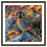 Bird Perched On A Rock With Flowers thumbnail